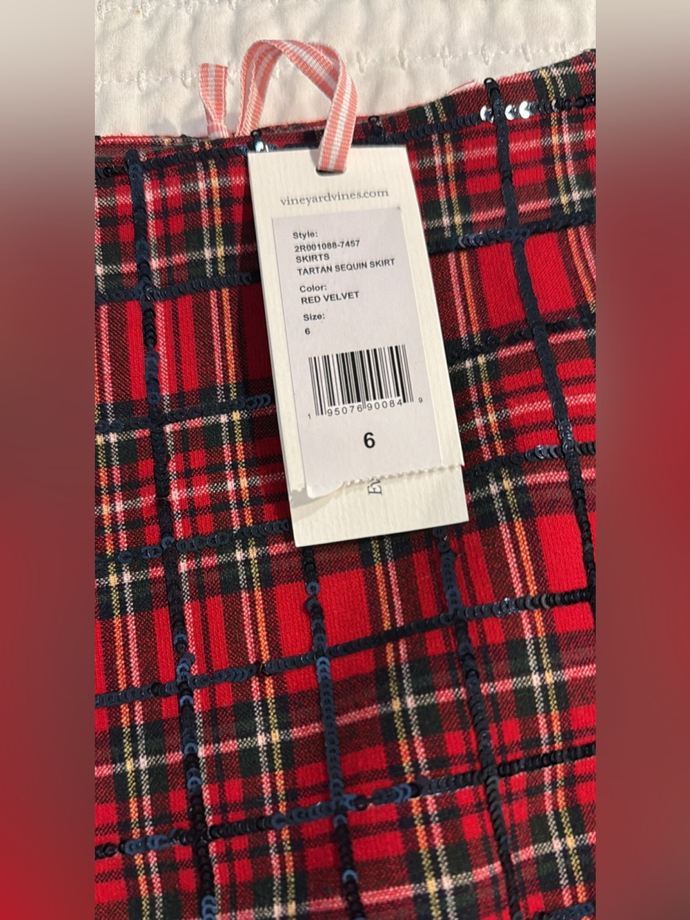 Vineyard Vines Red Velvet Tartan Sequin Mini Skirt